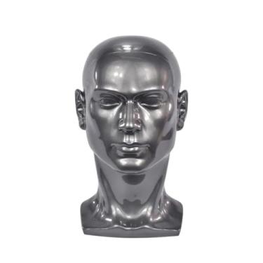 Imagem de FLCPJGV Cabeça de manequim masculino multifuncional cabeça de manequim peruca suporte peruca exibição modelo para chapéu decoração faça você mesmo fones de, Cinza Prateado