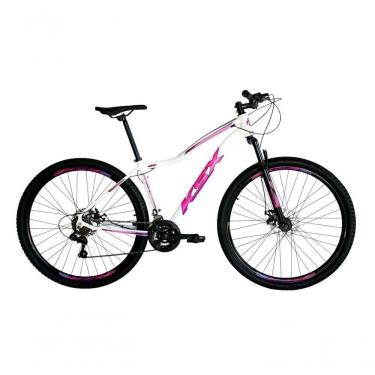 Imagem de Bicicleta Aro 29 Ksx Sd7 Feminina 21v Cabos Internos Alumínio Freios A Disco Garfo Suspensão Branco Rosa Violeta Tamanho 17