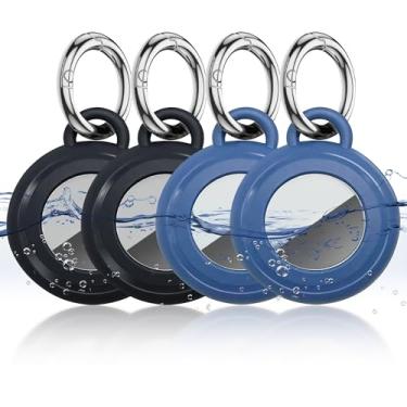 Imagem de KAHADI Pacote com 4 porta-chaves for AirTag, capa de TPU à prova d'água com suporte para for Apple AirTags, à prova de choque, trava segura para carteira, chave, bolsa, bagagem