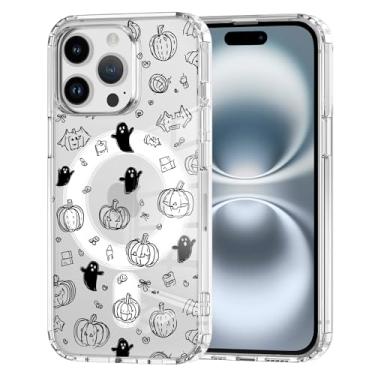Imagem de Idocolors Linda capa fantasma de lanternas de abóbora para iPhone 15 Pro Max, compatível com MagSafe - capa de telefone transparente de Halloween, capa protetora transparente à prova de choque