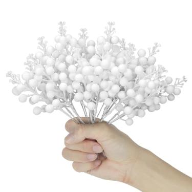 Imagem de 16 caules de bagas artificiais com glitter, 20,3 cm, galhos de frutas silvestres, galhos, ramos de baga de azevinho para enfeites de árvore de Natal, grinalda, artesanato, decoração de férias de casa