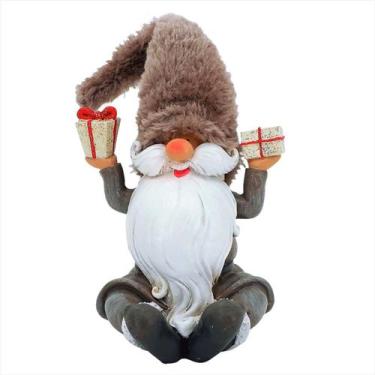 Imagem de Papai Noel Sentado Gorrinho Marrom Caixinha Presente Natal - Magizi