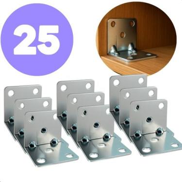 Imagem de Kit 25 unidades Cantoneira 6 furos Reforçada Zincado Para Moveis Pared