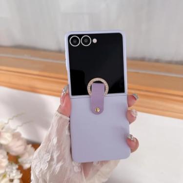 Imagem de Capa de celular com anel de diamante colorido e moderno para Samsung Galaxy Z Flip 6 5 4 3 com fivela de dedo e cor sólida (para Galaxy Z Flip6/roxo)