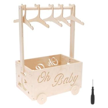 Imagem de Armário de madeira para chá de bebê, cesta para presentes de chá de bebê com alça e cabide, cesta de armazenamento de bebê dobrável com rodas, presente de bebê personalizado para pais grávidas