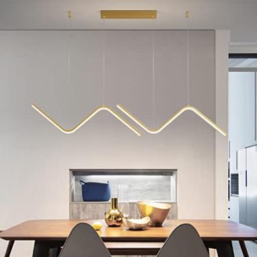 Imagem de Luminária pendente LED moderna de 120 cm, luzes douradas para ilha de cozinha 3000K/4500K/6000K, luminária pendente ajustável de 3 cores com função de memória para sala de jantar e bar