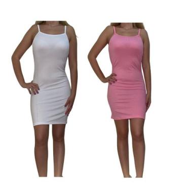 Imagem de Kit c/2 Vestidos Alcinha Canelado - Empório J, Branco, Rosa bb, Único