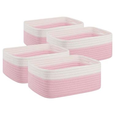 Imagem de OIAHOMY Pacote com 4 cestas de armazenamento para organização, caixas pequenas para prateleiras, caixas de armazenamento decorativas fofas, cestas organizadoras para presentes vazias, 33 cm C x 21 cm