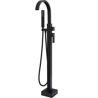 Imagem de LLGG Torneiras de banheira independentes pretas, enchimento de torneira para montagem no chão, para banheiras, alto fluxo de 29 litros por minuto, banheiro com chuveiro portátil