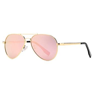Imagem de Gleyemor Óculos de sol aviador polarizados para homens e mulheres pequenas, aviadores pequenos de 52 mm, 100% de proteção UV, Espelhado dourado/rosa, lenswidth