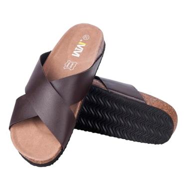 Imagem de Sandálias femininas deslizantes com palmilha de cortiça e palmilha de camurça de vaca alças ajustáveis X-Band ajuste seguro bico aberto sapatos de praia leve conforto sandálias de verão 2025, Marrom