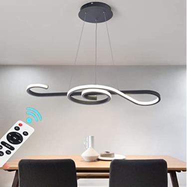 Imagem de Luminária pendente moderna regulável com controle remoto, lustre com design criativo de notas musicais para sala de estar e mesa de jantar, luzes de teto pretas suspensas (100 cm)