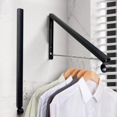 Imagem de Dexmary Rack de secagem de roupas, suporte retrátil para pendurar na parede, cabide de parede dobrável para organização e armazenamento de lavanderia, rack de secadora preto de alumínio, 1 peça