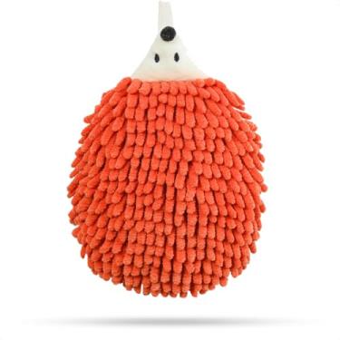 Imagem de Linda toalha de mão de ouriço com laço para pendurar, toalha de animal de banheiro para crianças, toalha absorvente de chenille super macia para cozinha, banheiro e quarto, laranja