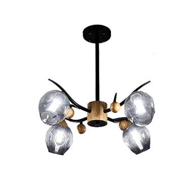 Imagem de Lustre de fazenda Lustres de cristal de madeira industrial Semi Flush Mount Lustre de metal contemporâneo Compatível com sala de jantar, quarto, sala de estar, luzes pendentes modernas