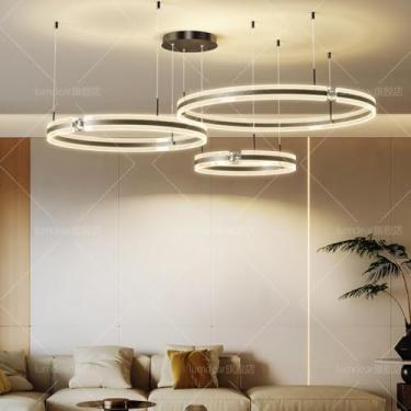 Imagem de Lustre circular preto moderno com luzes pendentes reguláveis para sala de estar, quarto, fazenda, restaurante, lobby de hotel, grande 3/4 círculo, luminária faça você mesmo
