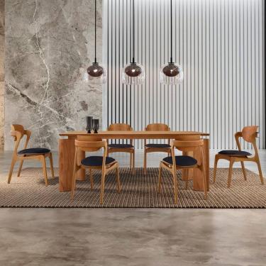 Imagem de Mesa de Jantar Tokyo Tampo 180cm Madeira Laminado com 6 Cadeiras Celeste Gold Preto / Cinamomo Imbuia