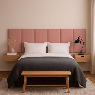 Imagem de Cabeceira 10 Módulos Estofados Placa Cama Box Adesiva King (Rosa)