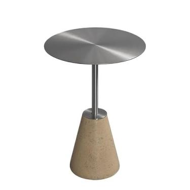 Imagem de Mesa auxiliar de mesa auxiliar com base de pedra, mesa de centro nórdica simples, mesa redonda pequena criativa, mesa de centro pequena de aço inoxidável mesa auxiliar para sofá