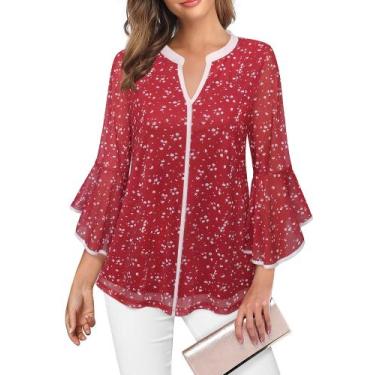 Imagem de Blusa feminina VALOLIA, tecido de malha vermelha, manga 3/4, tamanho M