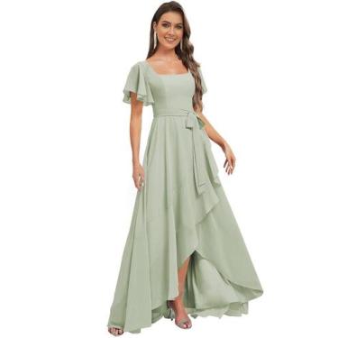 Imagem de Vestido de dama de honra Monvelli Flowy Ruffled Chiffon Verde Sálvia