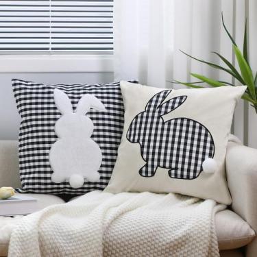 Imagem de Capa de travesseiro CroBlissful Easter Bunny 45,72 x 45,72 cm, linho, 