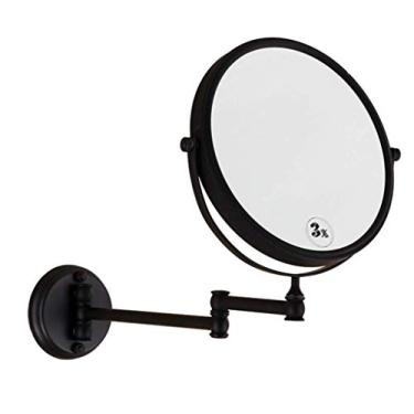 Imagem de Espelho cosmético montado na parede, espelho de maquiagem de beleza ampliação 3X espelho giratório de chuveiro de dupla face, quadrado preto_20 cm