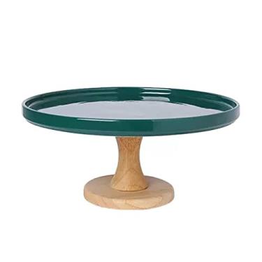 Imagem de Suporte de bolo de cerâmica para sobremesa com base de madeira, 3 tamanhos, bandeja de servir e prato de bolo, suporte para exibição de cupcake com pés para salada, sobremesa, batatas fritas e molho