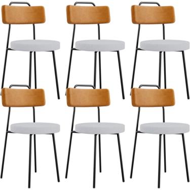 Imagem de Kit 06 Cadeiras Decorativa Estofada Sala Jantar Barcelona L02 Couríssimo Whisky Linho Cinza - Lyam