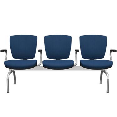 Imagem de Cadeira Longarina 3 Lugares Aeroporto Recepção Cromado Baixa Flexi P03 Poliéster Azul - Lyam