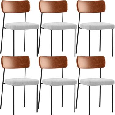 Imagem de Kit 06 Cadeiras Estofadas Para Sala De Jantar Melina L02 Couríssimo Camel Bouclê Cinza - Lyam Decor