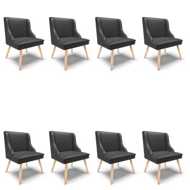 Imagem de Kit 08 Cadeiras de Jantar Liz Corino Preto Pés Palito Natural D03 - D'Rossi
