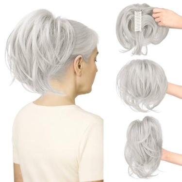 Imagem de SOFEIYAN Extensão de rabo de cavalo curto com clipe de garra, faça você mesmo, fios dobráveis, coque de cabelo falso, cabelo sintético, liso, extensões de rabo de cavalo para Wonen