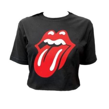 Imagem de Cropped de Banda Rolling Stones Stamp Feminino Manga Curta Gola Redonda-Feminino