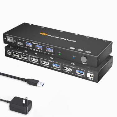 Imagem de Interruptor HDMI KVM 1 Monitores 2 Computadores 8K60Hz EDID Simulação USB3.0 KVM Switch para 2 Computadores Compartilhar Dois Monitores e 4 Dispositivos USB com Controle Remoto
