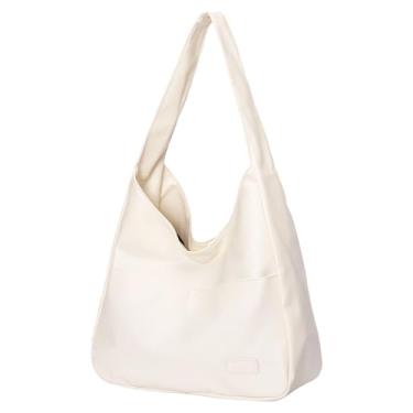 Imagem de Bolsa de couro vegano – Bolsa de ombro feminina Hobo elegante casual moderna grande bolsa de ombro macia, Bege