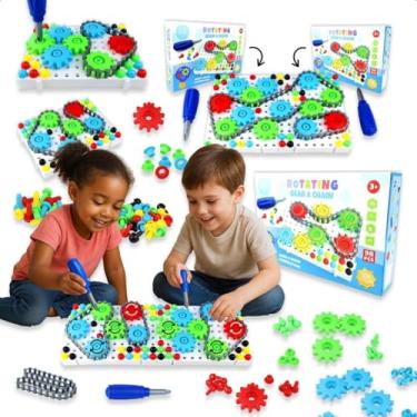 Imagem de Brinquedo Educativo de Engrenagens Kit Engenharia de Construção Mecânica com Peças Coloridas Jogo de Montar para Crianças Bloco Monta e Desmonta Engrenagem com Chave