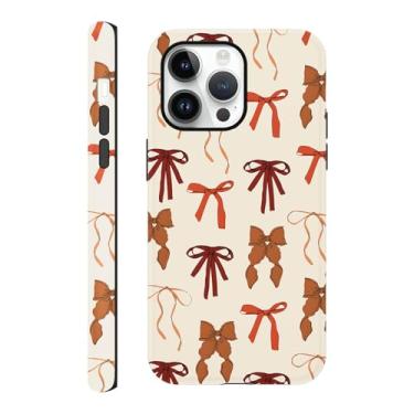 Imagem de Yomjew Linda capa de telefone com laço de outono para iPhone 14 Pro Max 17.0 cm, marrom outono coquete fita laço padrão impressão design fosco capa de telefone à prova de choque TPU macio proteção PC