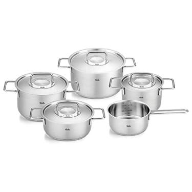 Imagem de Fissler Pure Collection Conjunto de panelas de aço inoxidável de 9 peças com tampas de metal