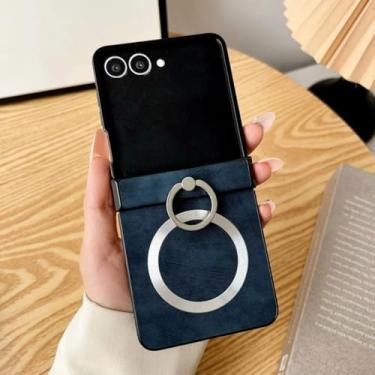 Imagem de Capa para Galaxy Z Flip6, capa magnética de couro sintético com suporte de anel e proteção de dobradiça (para Galaxy Z Flip6/azul)