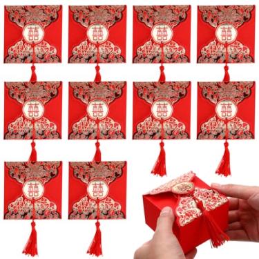 Imagem de Abaodam 9 conjuntos caixa de doces de casamento chinesa caixas de lembrancinha vermelha borla pequena caixa de presente caixa de armazenamento de doces 20 peças * 9 peças