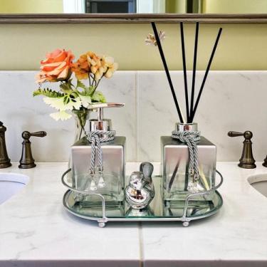 Imagem de Kit Lavabo Banheiro Com Difusor Saboneteira e Bandeja Super Luxo Cinza