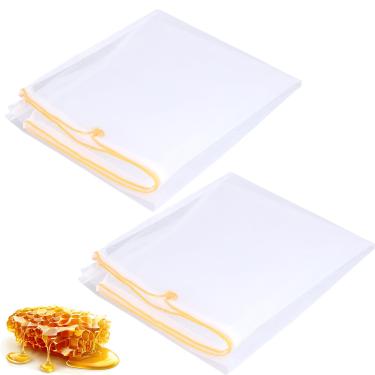 Imagem de 2 sacos de filtro de mel para balde de 5 galões, saco de filtro de nylon de malha fina de 57 x 45 cm com cordão ajustável reutilizável de pano de filtro de mel saco de leite de nozes suprimentos de