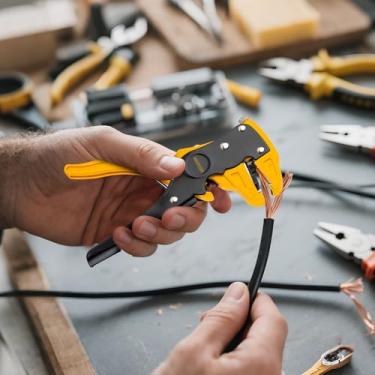 Imagem de Cortador de fios de 16,5 cm, descascador de fios automático profissional de tira rápida, ferramenta de decapagem de fio de cabo elétrico ajustável 2 em 1 e alicate de fio autoajustável de nariz de