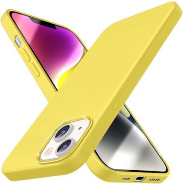 Imagem de Compatível com iPhone 14, capa fina de silicone líquido, capa protetora à prova de choque, capa de telefone com forro de microfibra macia antiarranhões (Amarelo)