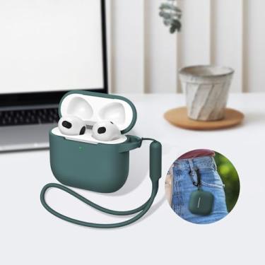 Imagem de Compatível com AirPods 4 geração [2024], fone de ouvido de silicone macio com chaveiro|alça de mão, capa protetora completa para fones de ouvido para AirPods 4ª geração verde pinho