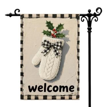 Imagem de Luvas Holly Welcome bandeira de jardim de inverno para exterior Buffalo xadrez inverno quintal bandeira decorativa dupla face sazonal casa de fazenda natal decoração ao ar livre 30,5 x 45,7 cm (A611)