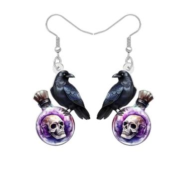 Imagem de Brincos pendentes de acrílico para o Dia das Bruxas, crânio, corvo, pássaro, presente para mulheres, amantes de pássaros, design de garrafa de poção gótica, acessórios de bijuteria para fantasia de