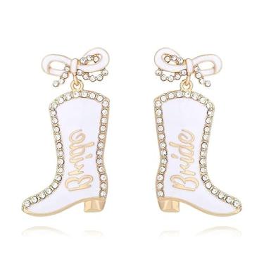 Imagem de Brincos pendentes de vaqueira ocidental vintage chapéu de bota rosa design de coração joias de cowboy para mulheres, roupas casuais, festas, eventos de rodeio, Medium, Latão, Sem pedra preciosa