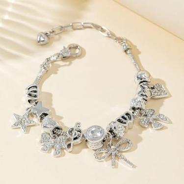 Imagem de Pulseiras de pingente requintadas para mulheres, lindas pulseiras ajustáveis com contas da amizade, joias modernas e presentes de aniversário, One Size, Liga de aço, Sem Pedra Preciosa